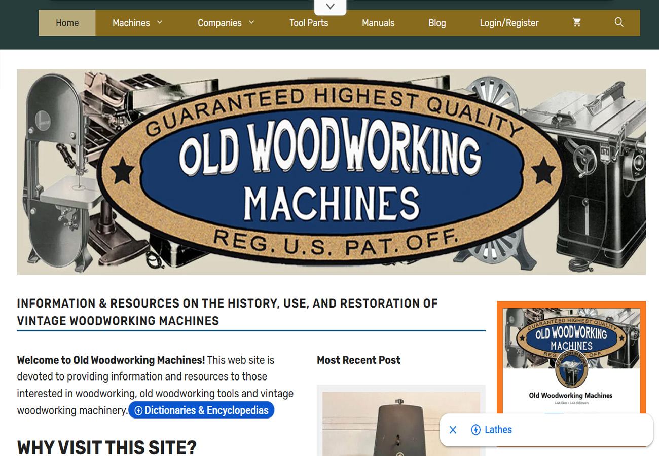 Old Woodworking Machines website screenshot